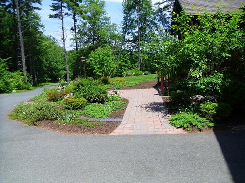 Hardscaped Walk with Mulched Plantings